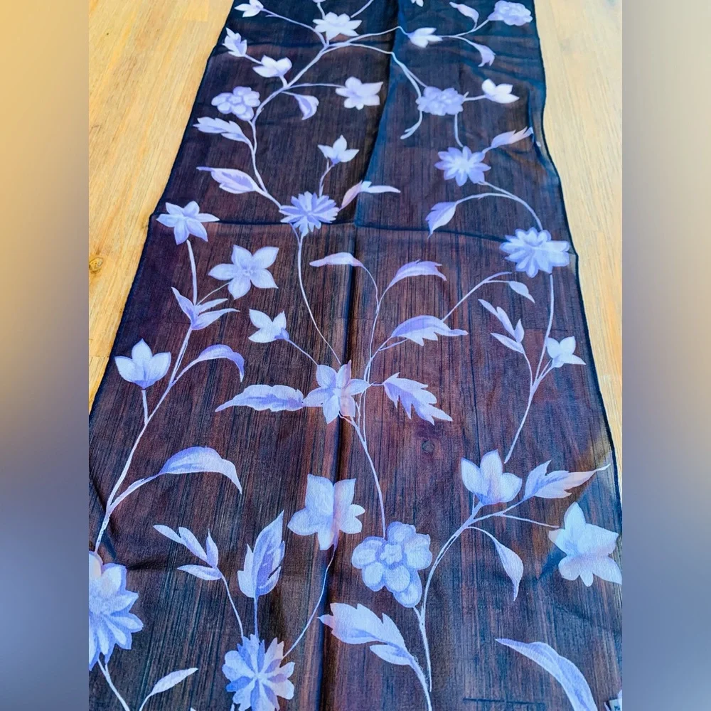 Silk Floral Blue purple long Scarf